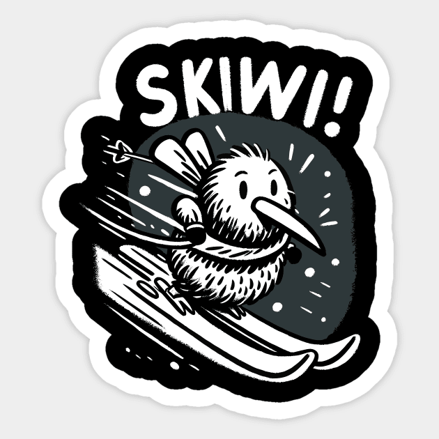Skiing Skiwi Scarf Kiwi Bird (Back Print) Sticker by DoodleDashDesigns